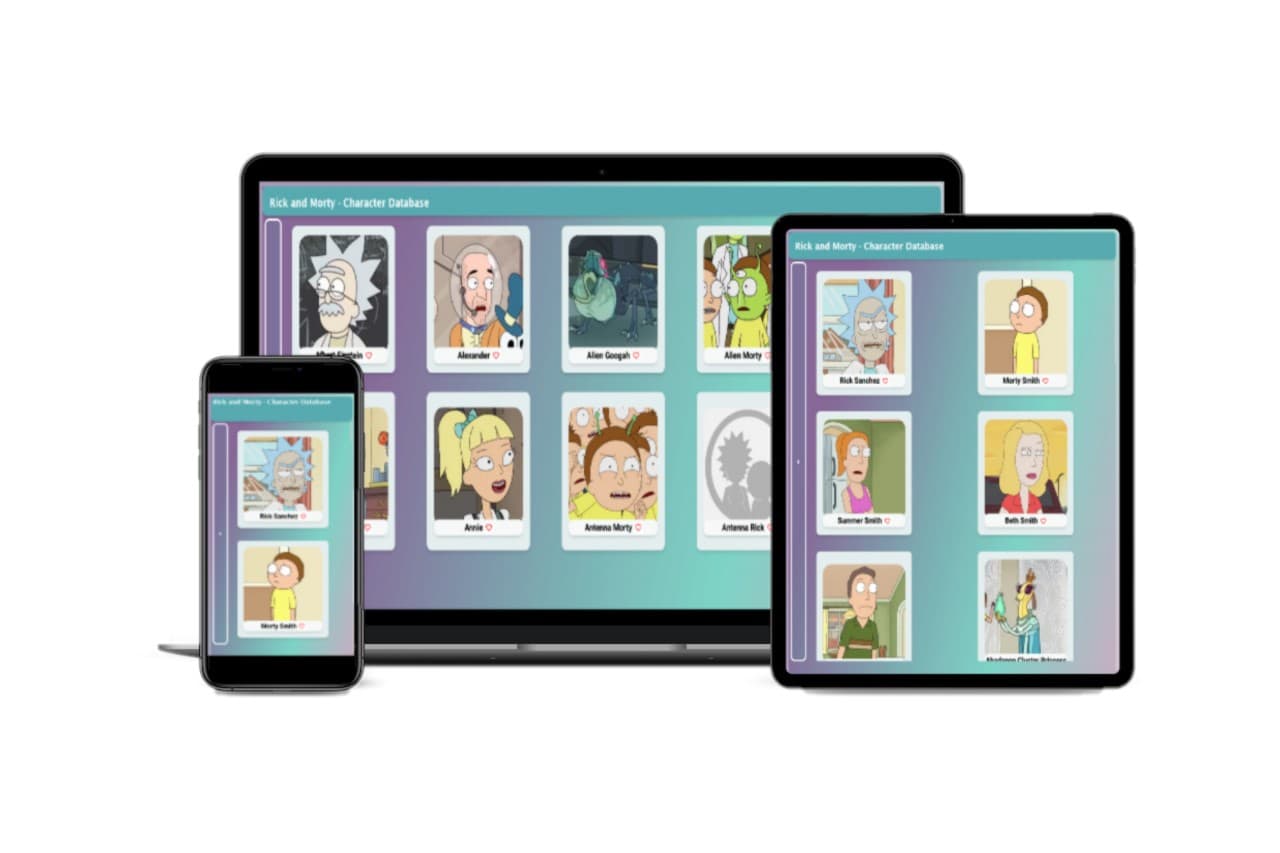 image of Rick and Morty Database on multiple screens of different sizes